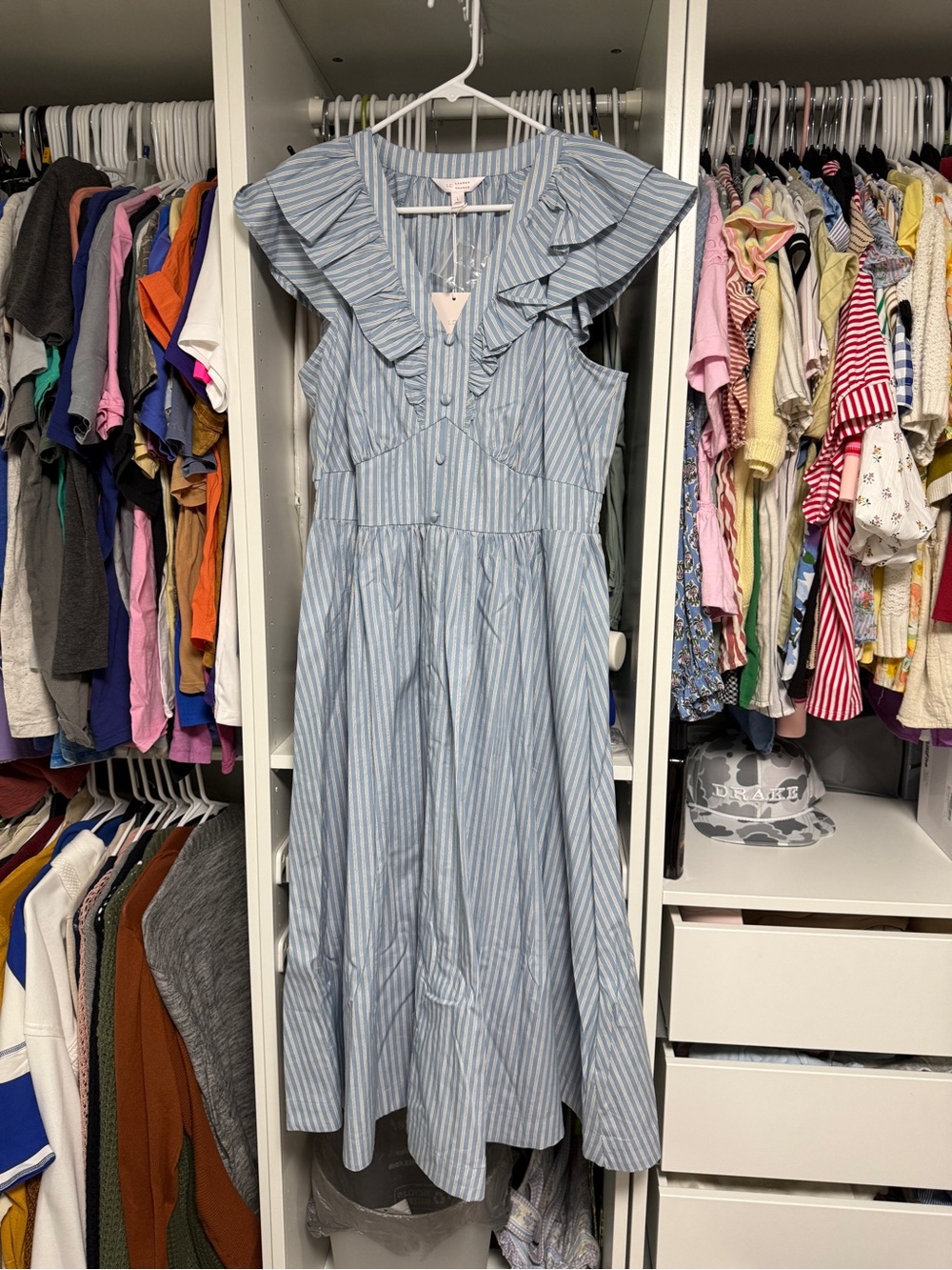 Lauren Conrad Blue Stripe Ruffle Midi Dress